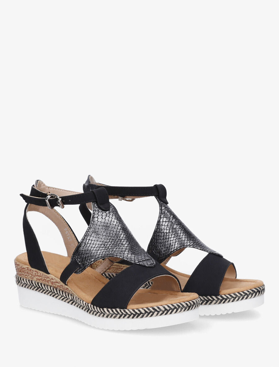 Sandales compensées à ganse python - Noir - 4