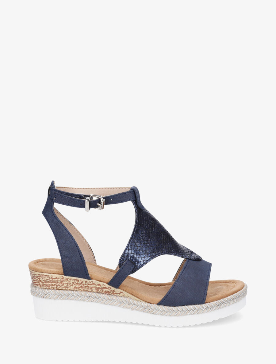 Sandales compensées à ganse python - Marine - 5