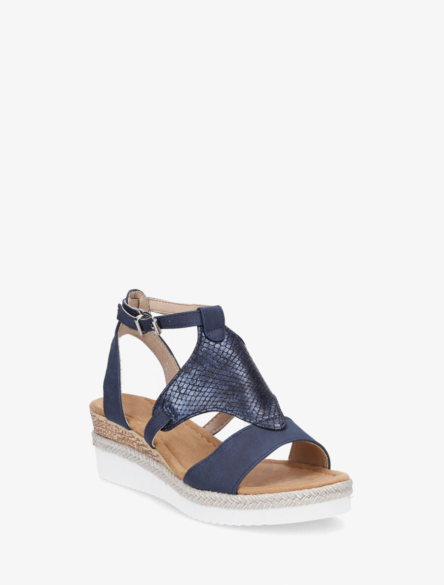 Sandales compensées à ganse python - Marine - 2