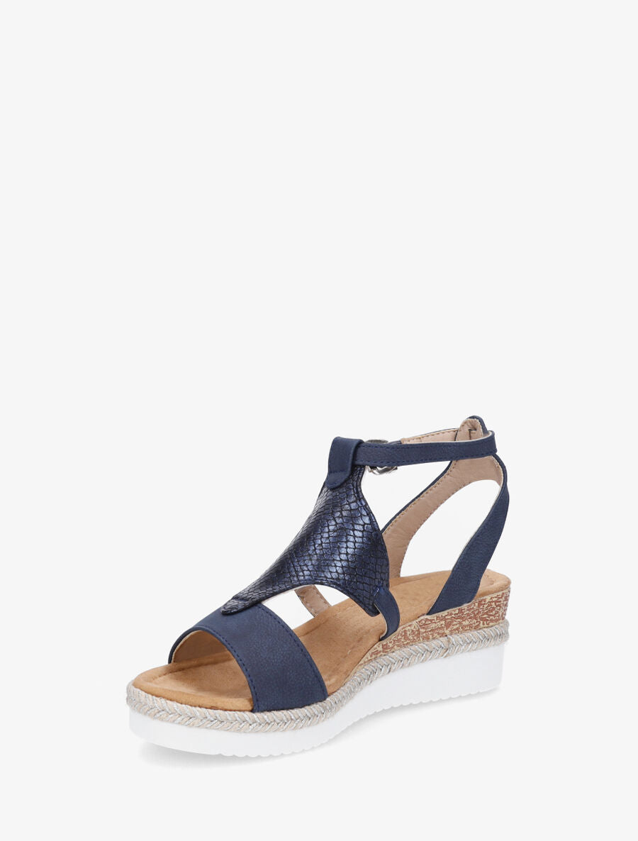 Sandales compensées à ganse python - Marine - 3