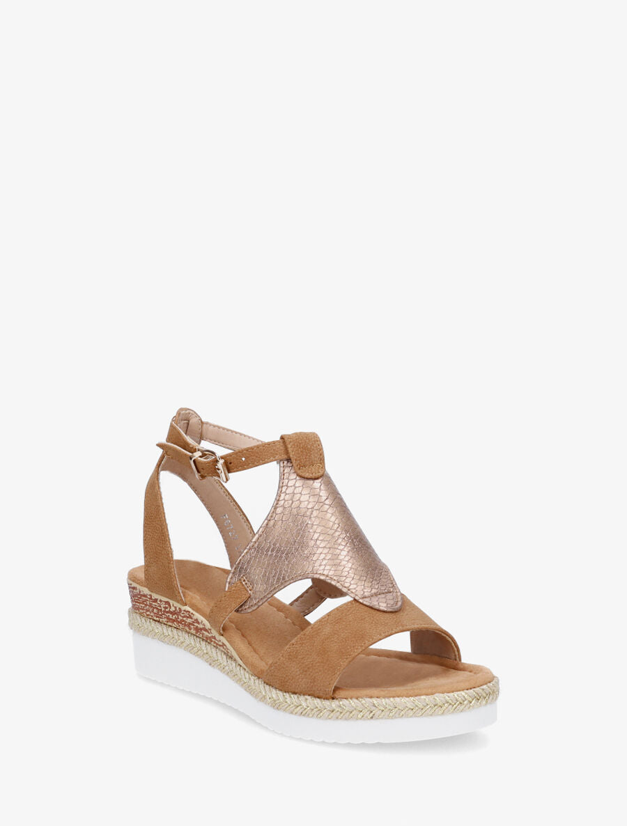 Sandales compensées à ganse python - Camel - 2