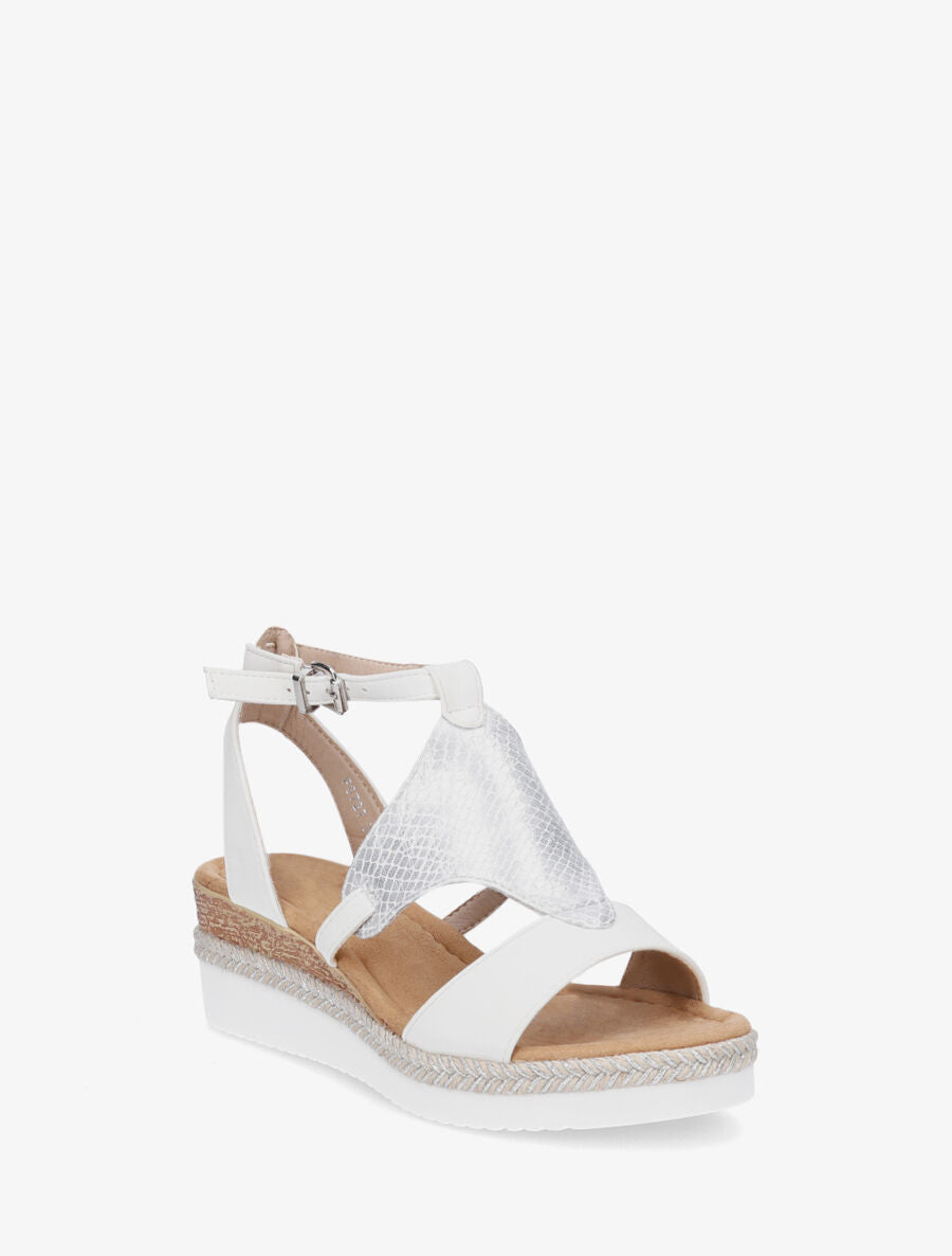 Sandales compensées à ganse python - Blanc - 2