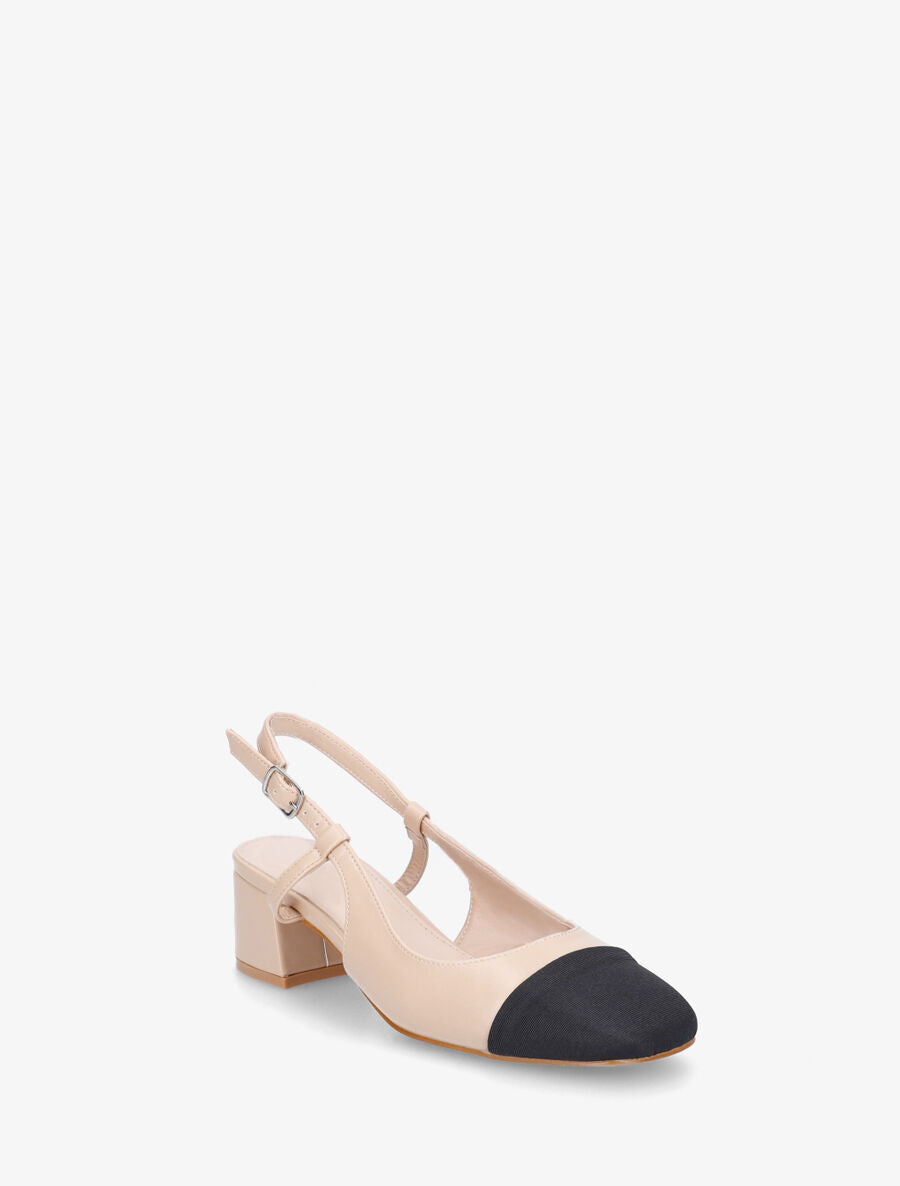 Babies bi-matière à talon ouvert - Beige - 2