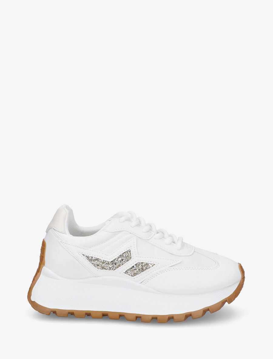Sneakers à plateforme et détail pailleté - Blanc - 1