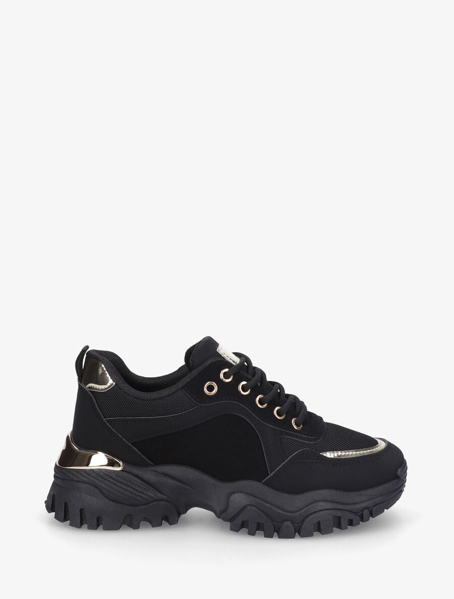 Sneakers en simili à empiècement métal au talon - Noir - 1