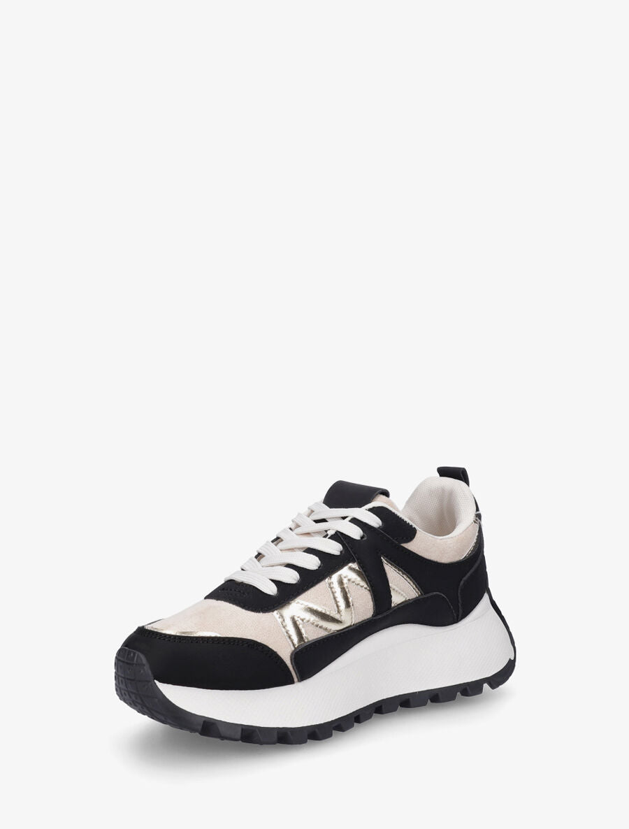 Sneakers à plateforme et bi-matière - Noir - 3