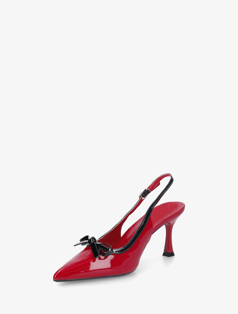 Escarpins vernis ouverts à noeud - Rouge - 3