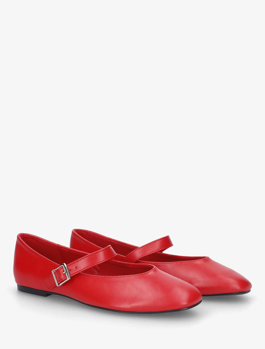 Ballerines en simili à bride - Rouge - 4
