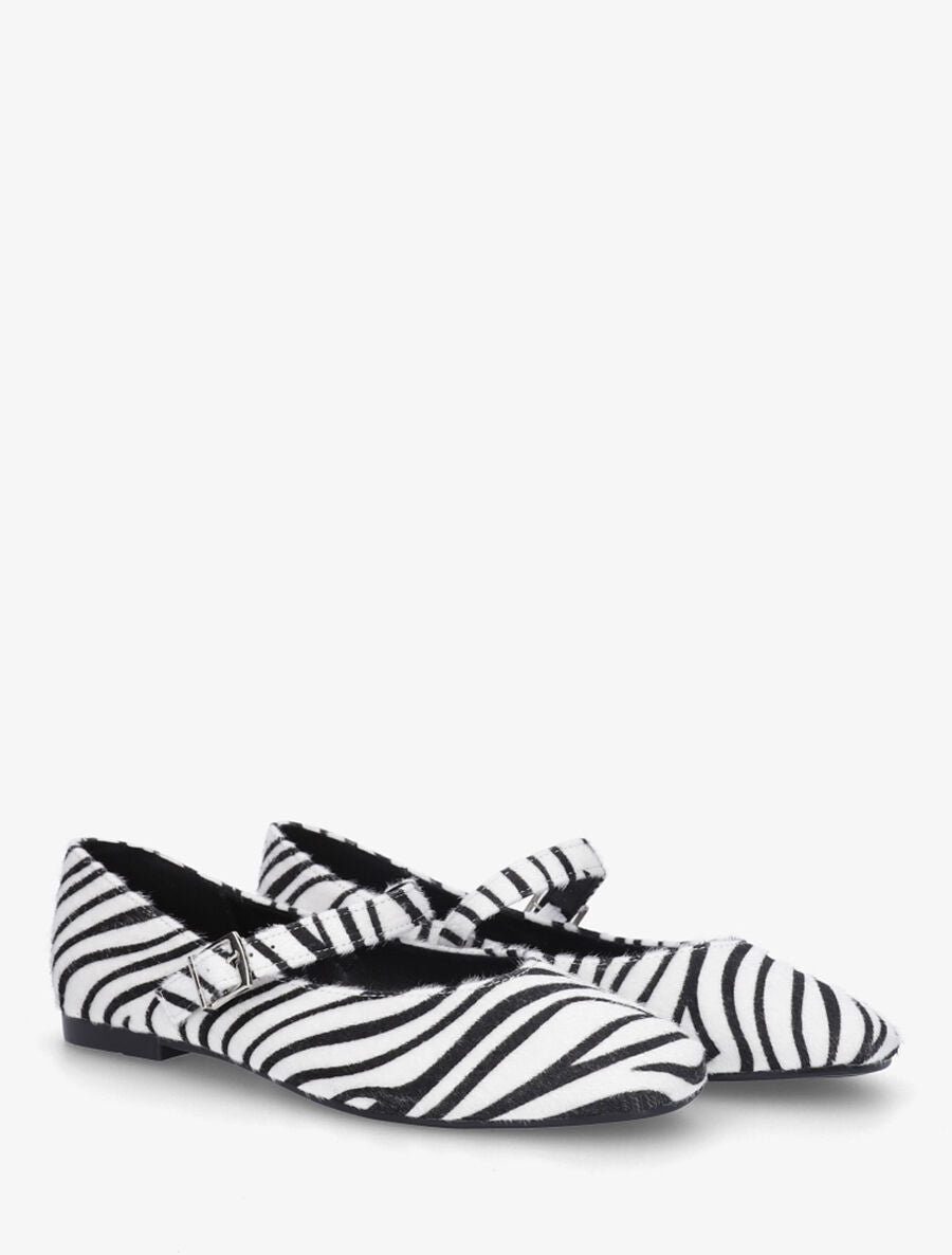 Ballerines imprimé zèbre à bride - Noir/blanc - 4