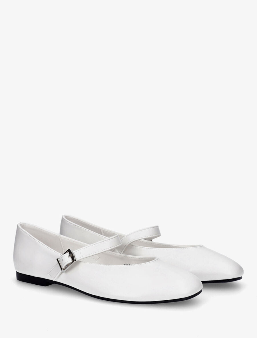 Ballerines en simili à bride - Blanc - 4