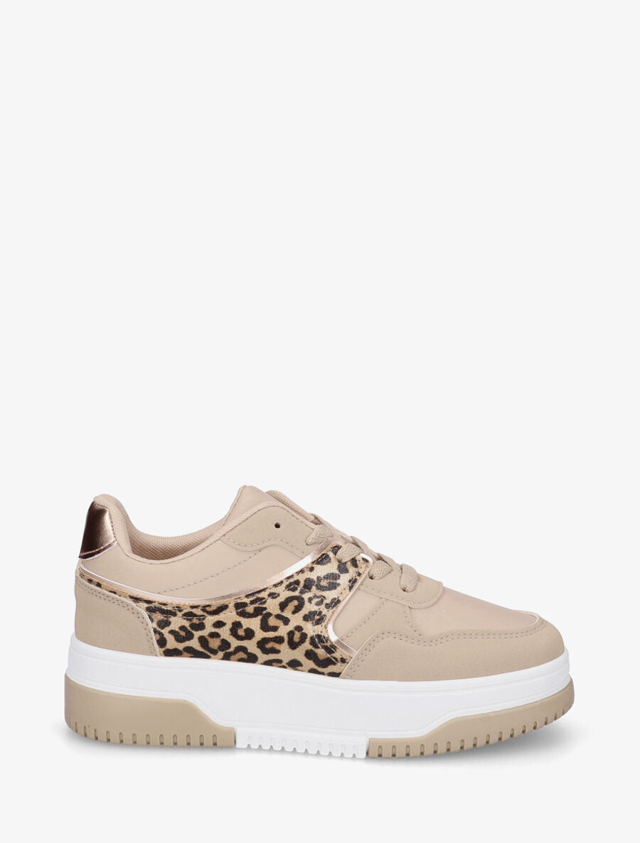 Baskets à imprimé léopard et empiècements nacrés - Beige - 1