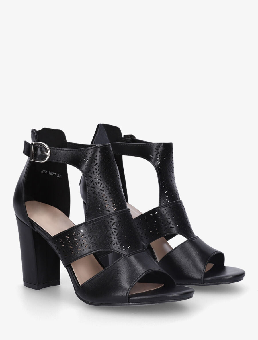 Sandales à talon et claque perforée en simili - Noir - 4
