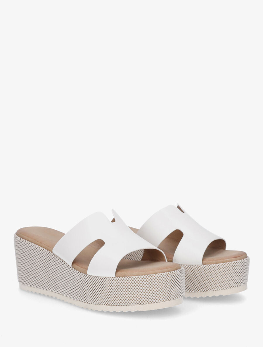 Mules compensées à bride ajourée - Blanc - 4