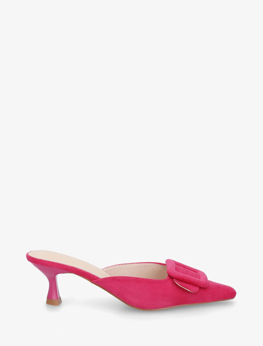 Mules en suédine à talon talus - Fushia - 1