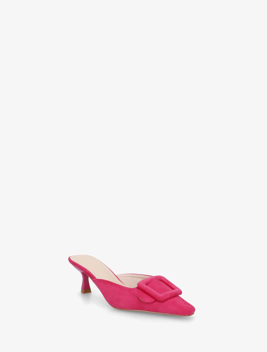 Mules en suédine à talon talus - Fushia - 2
