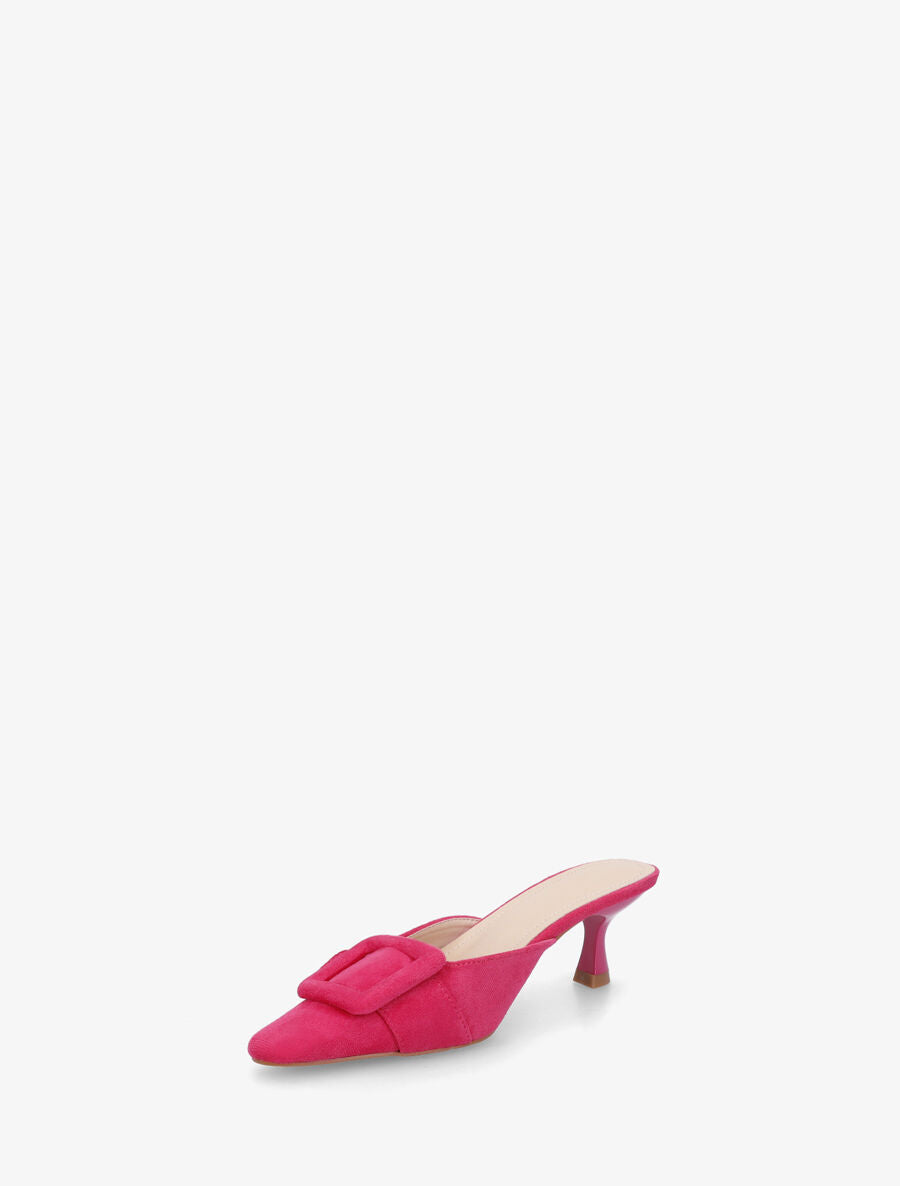 Mules en suédine à talon talus - Fushia - 3