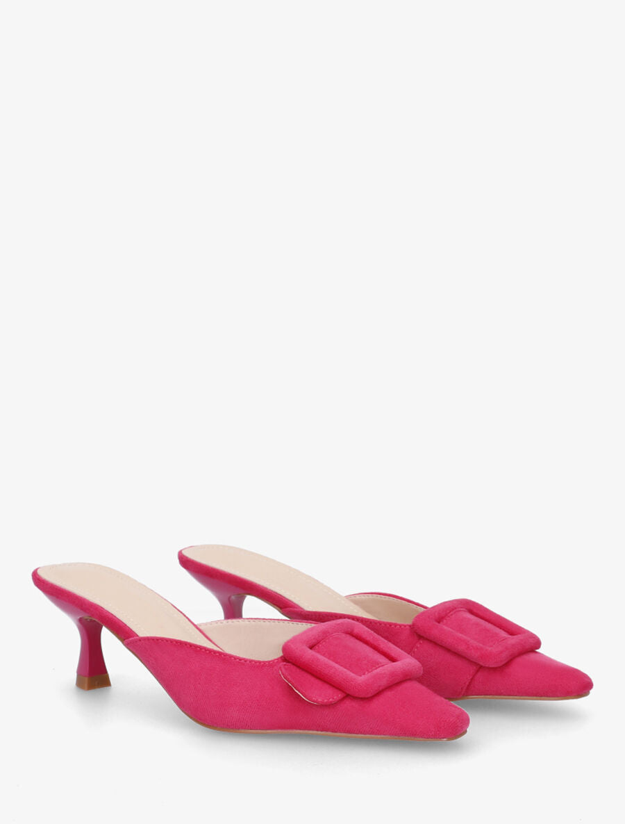 Mules en suédine à talon talus - Fushia - 4