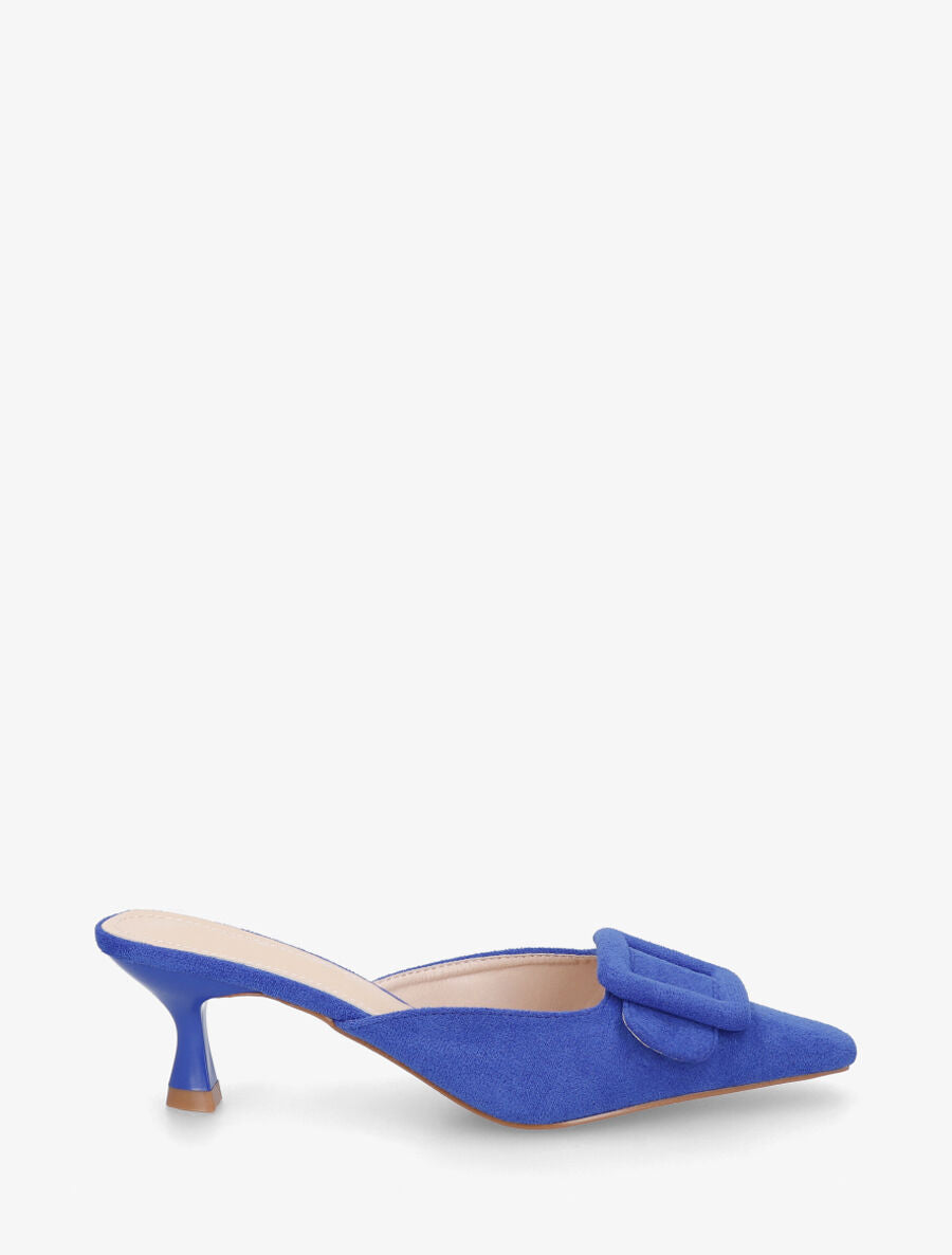 Mules en suédine à talon talus - Bleu roi - 5