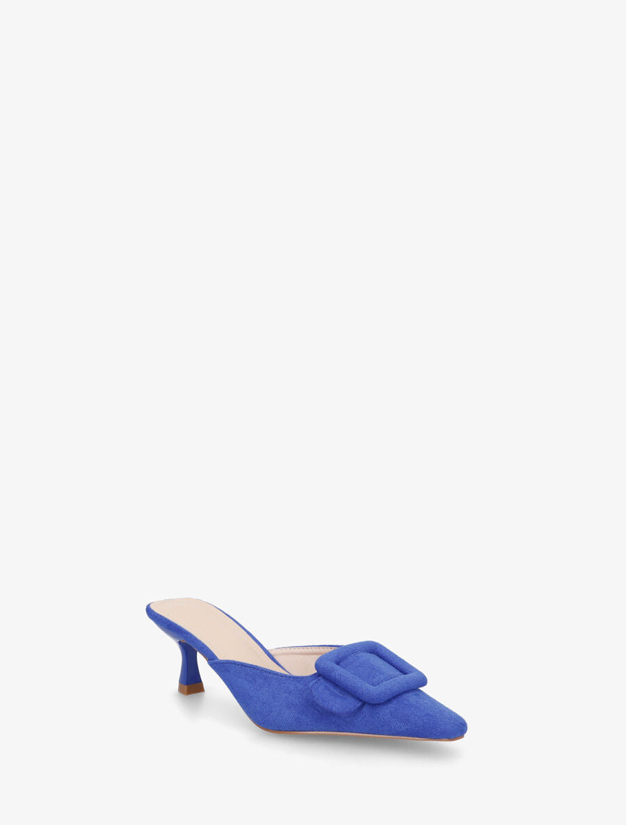 Mules en suédine à talon talus - Bleu roi - 2