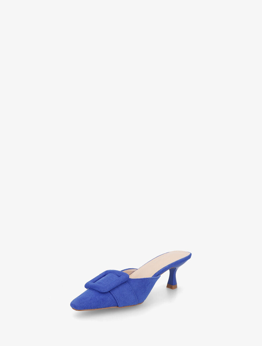 Mules en suédine à talon talus - Bleu roi - 3