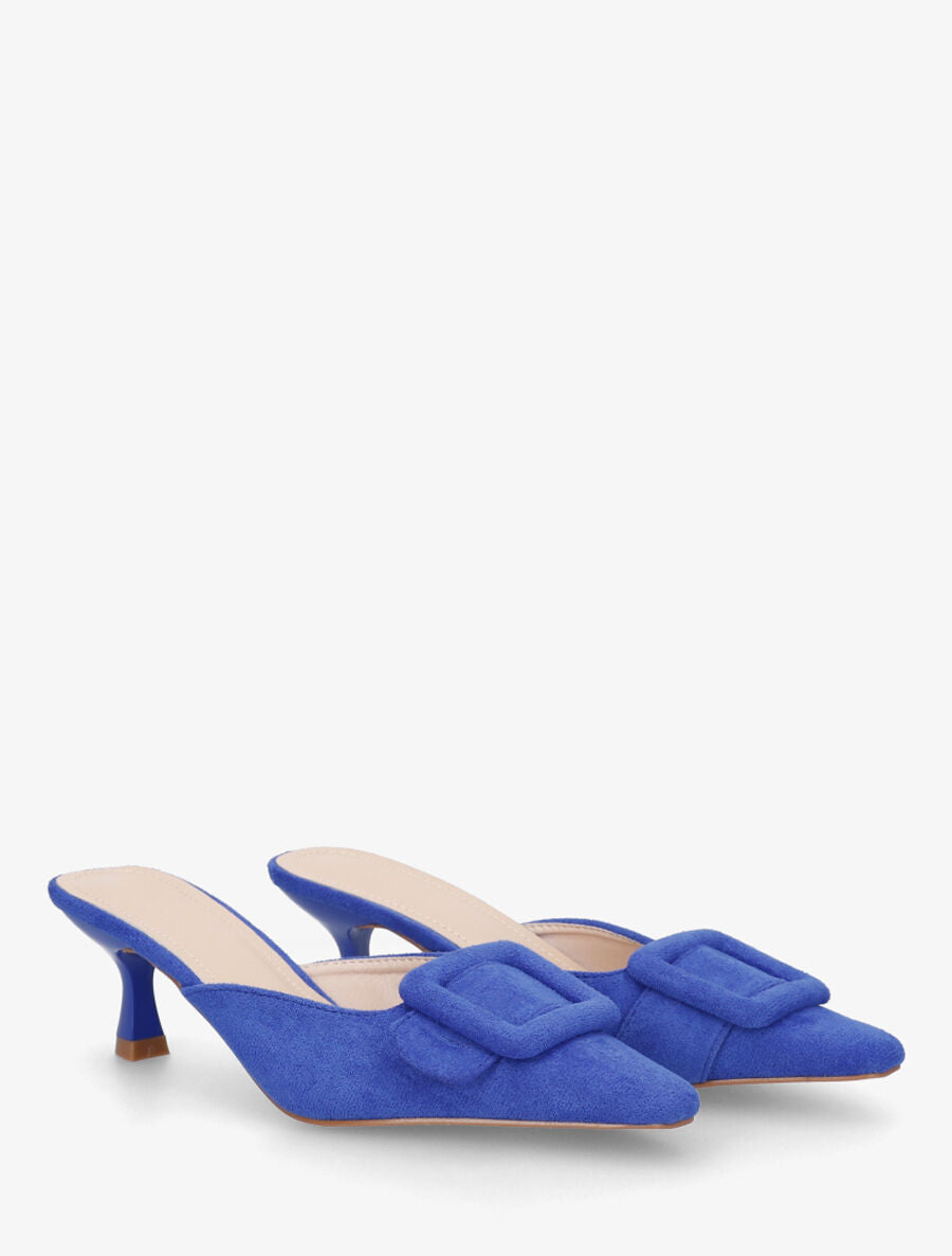 Mules en suédine à talon talus - Bleu roi - 4