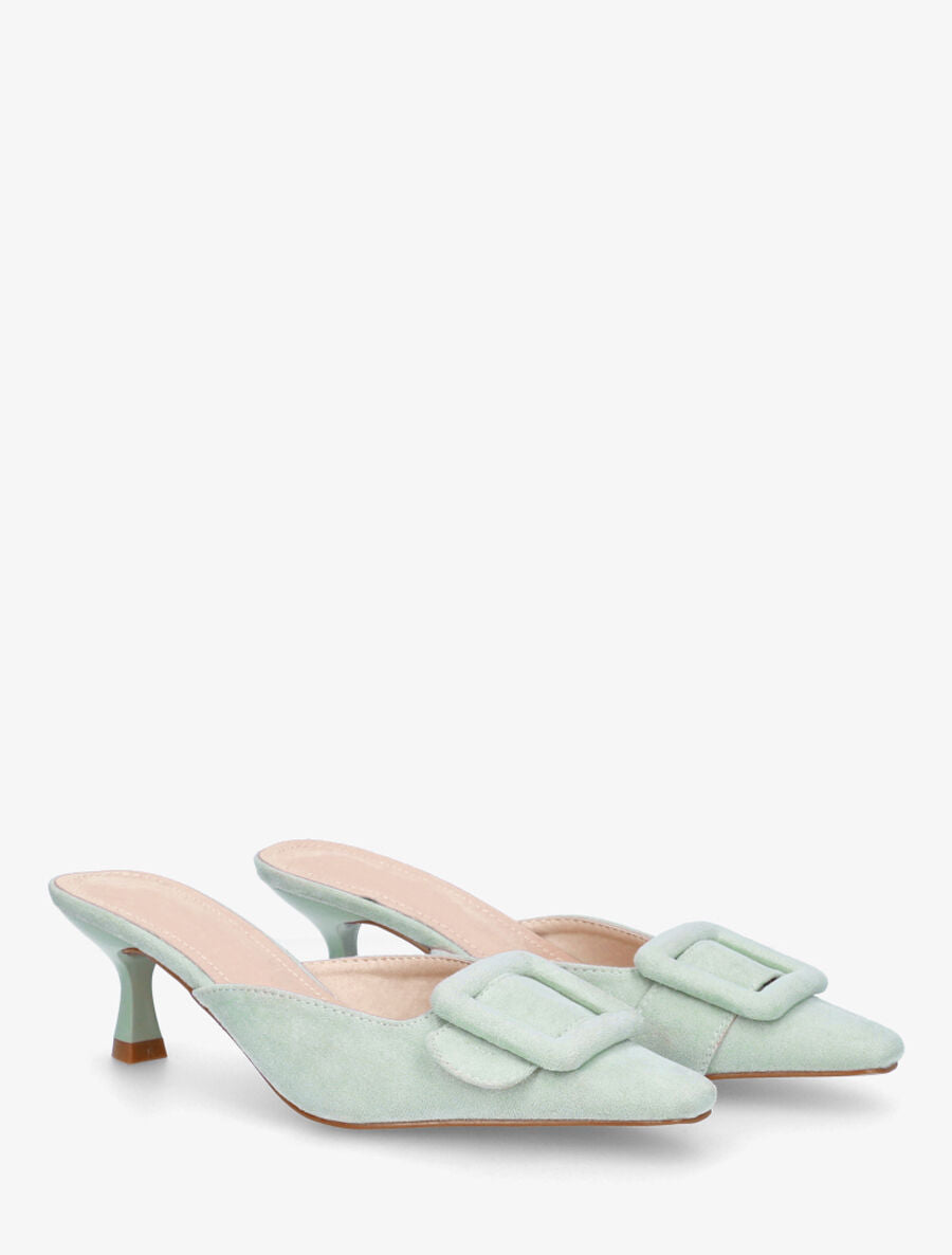 Mules en suédine à talon talus - Vert d&