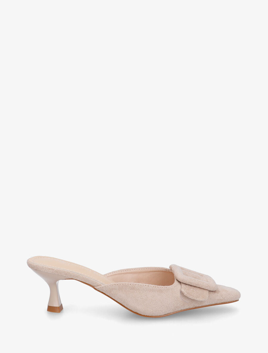 Mules en suédine à talon talus - Taupe - 1