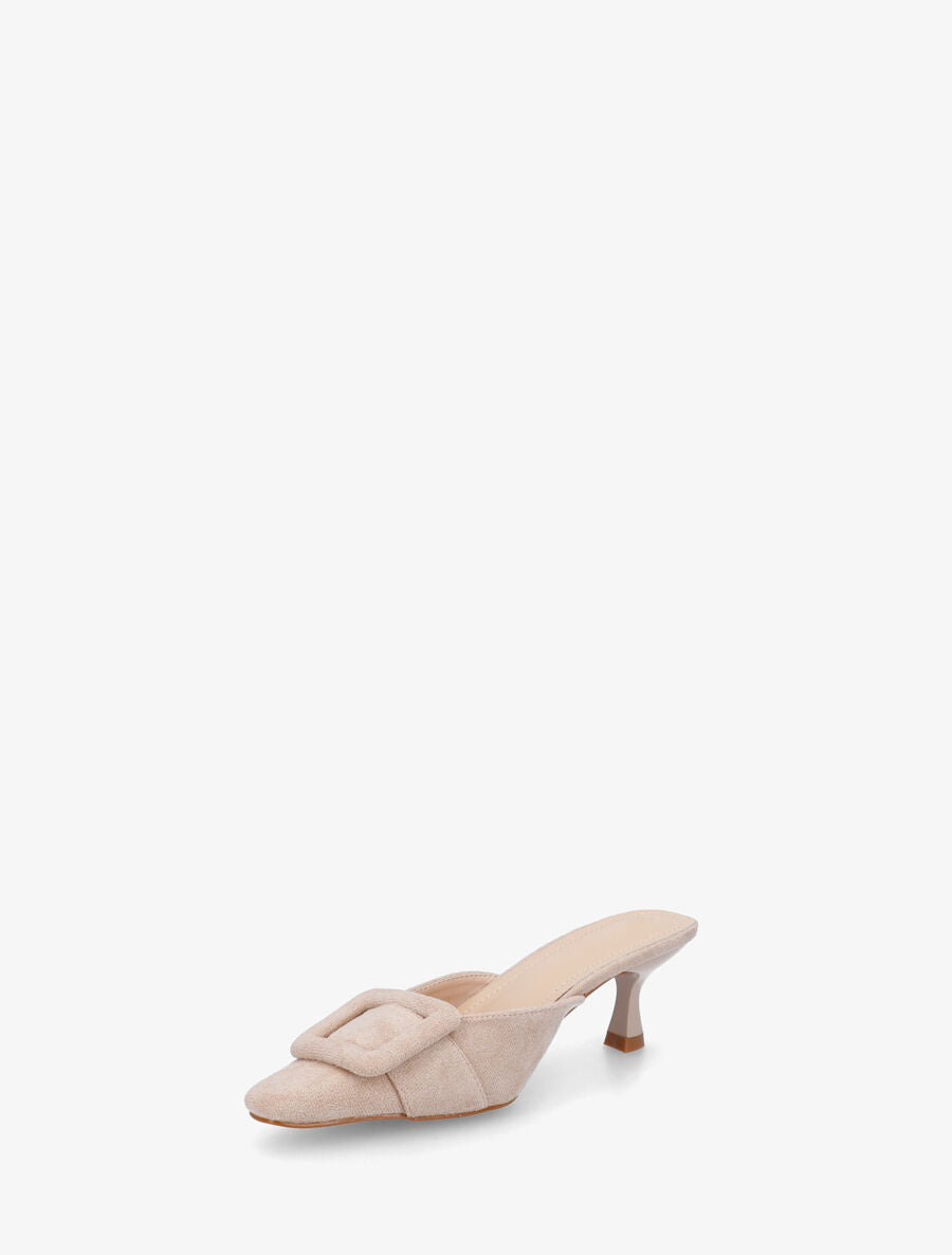 Mules en suédine à talon talus - Taupe - 3