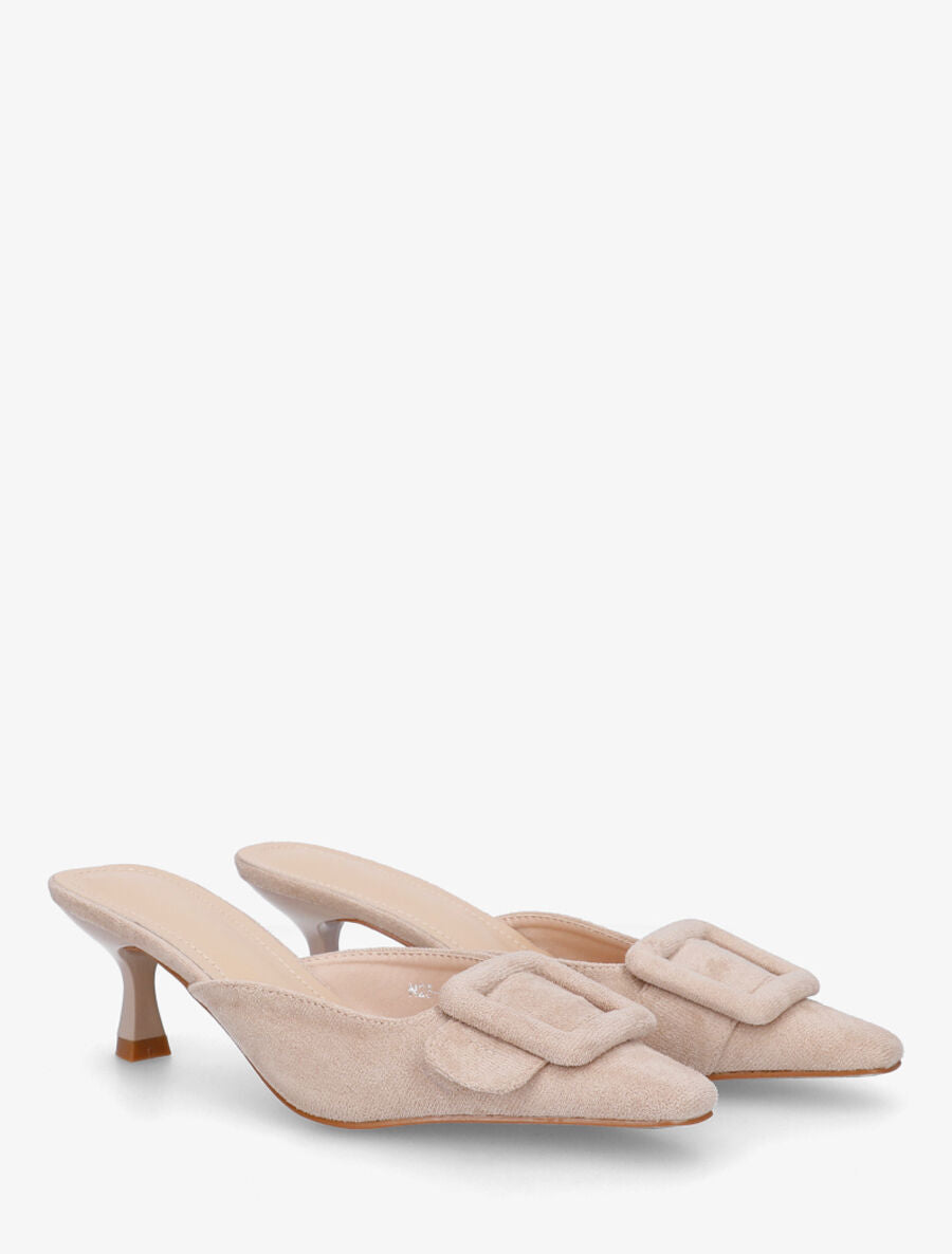 Mules en suédine à talon talus - Taupe - 4