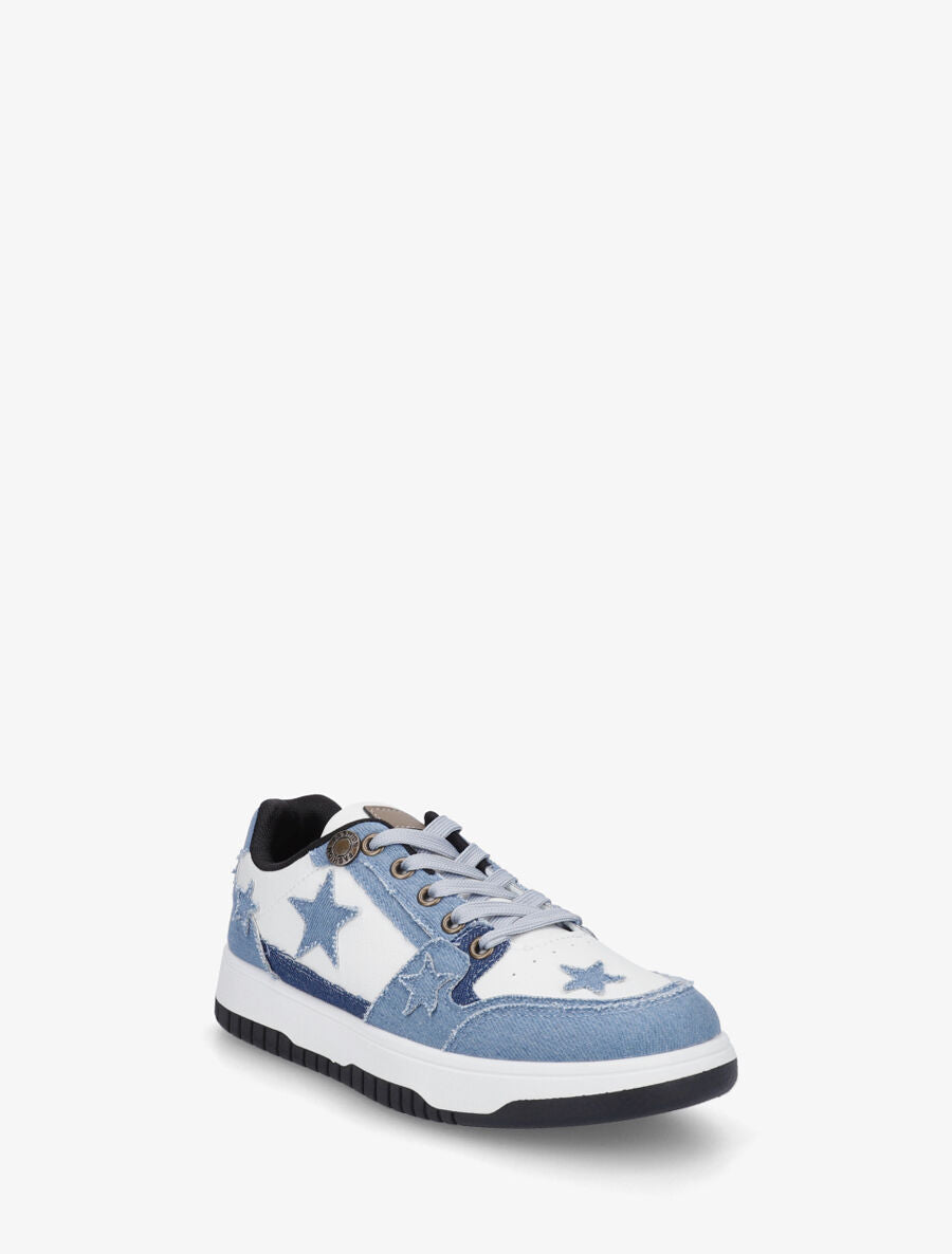 Baskets en simili et tissu motif étoiles - Bleu denim - 2