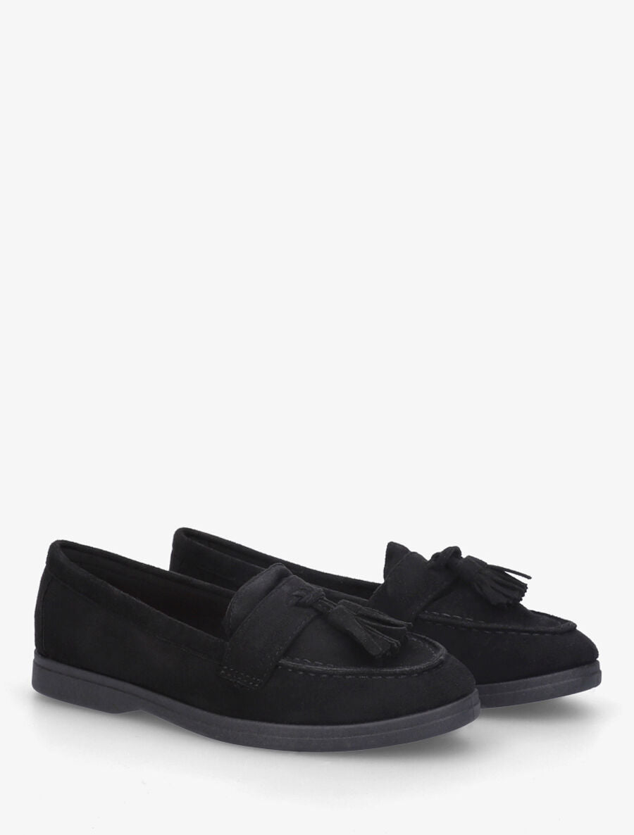 Mocassins en suédine à pompons - Noir - 4