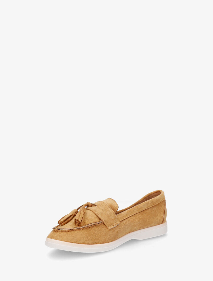 Mocassins en suédine à pompons - Camel - 3