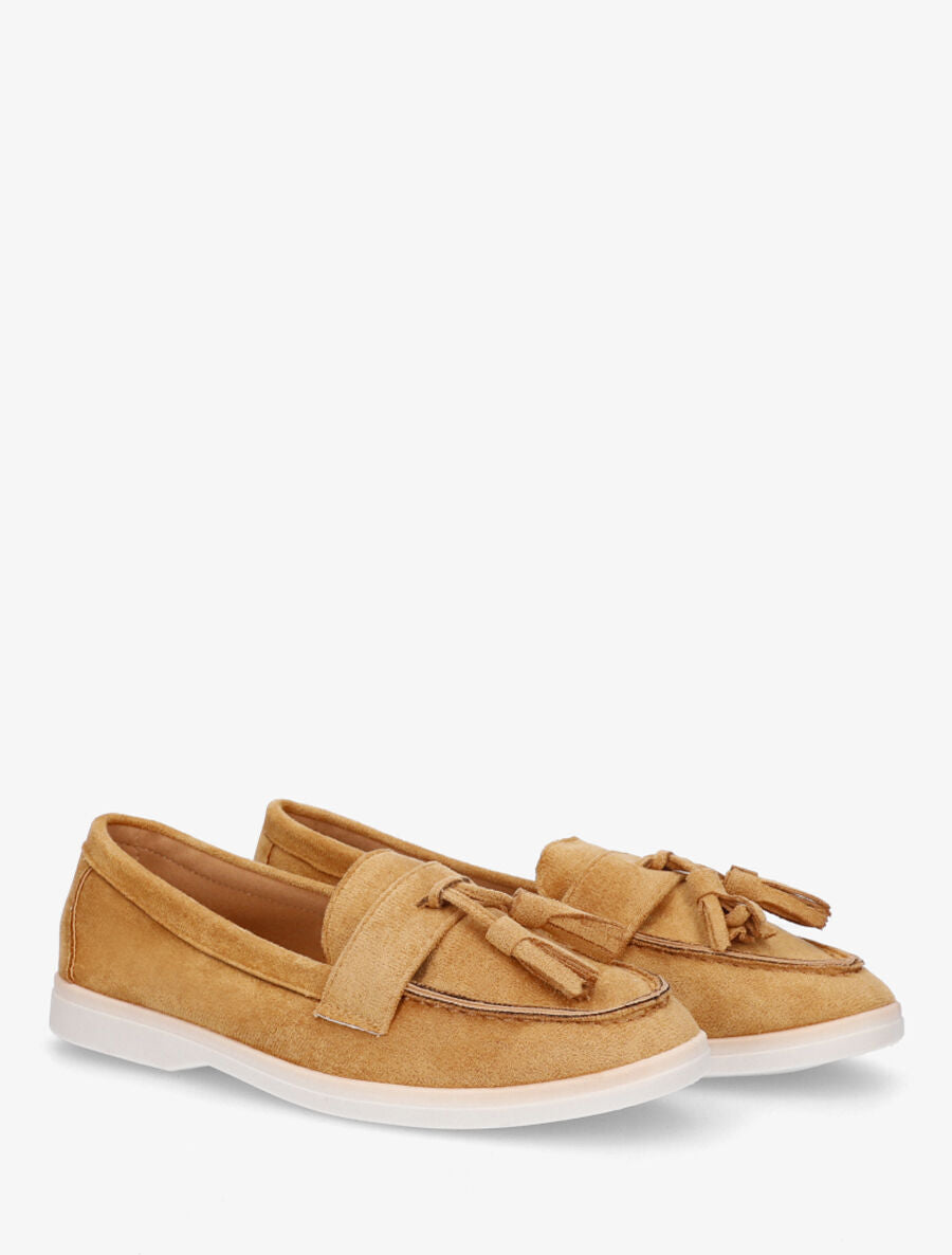 Mocassins en suédine à pompons - Camel - 4