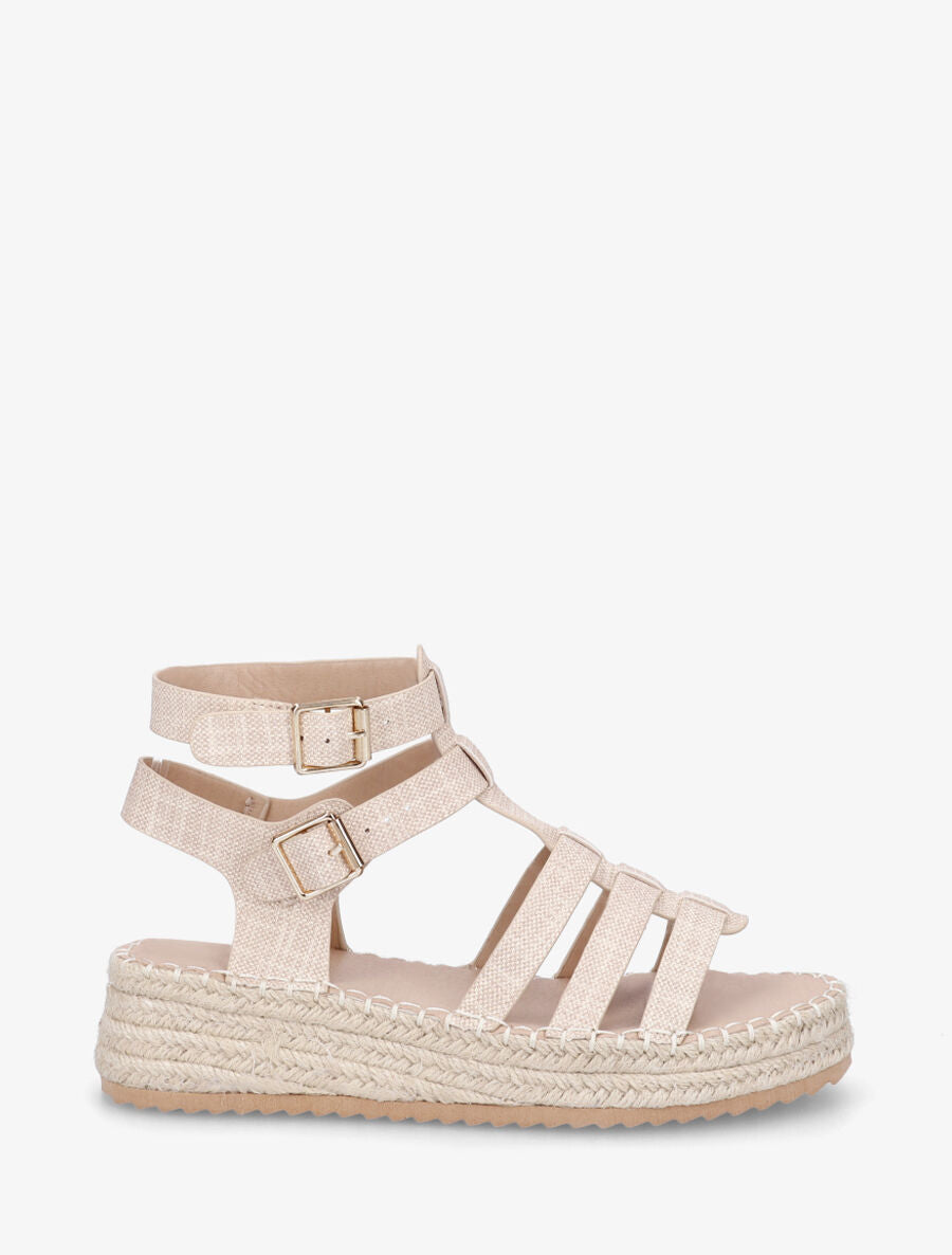 Spartiates à semelle compensée en raphia - Beige - 5