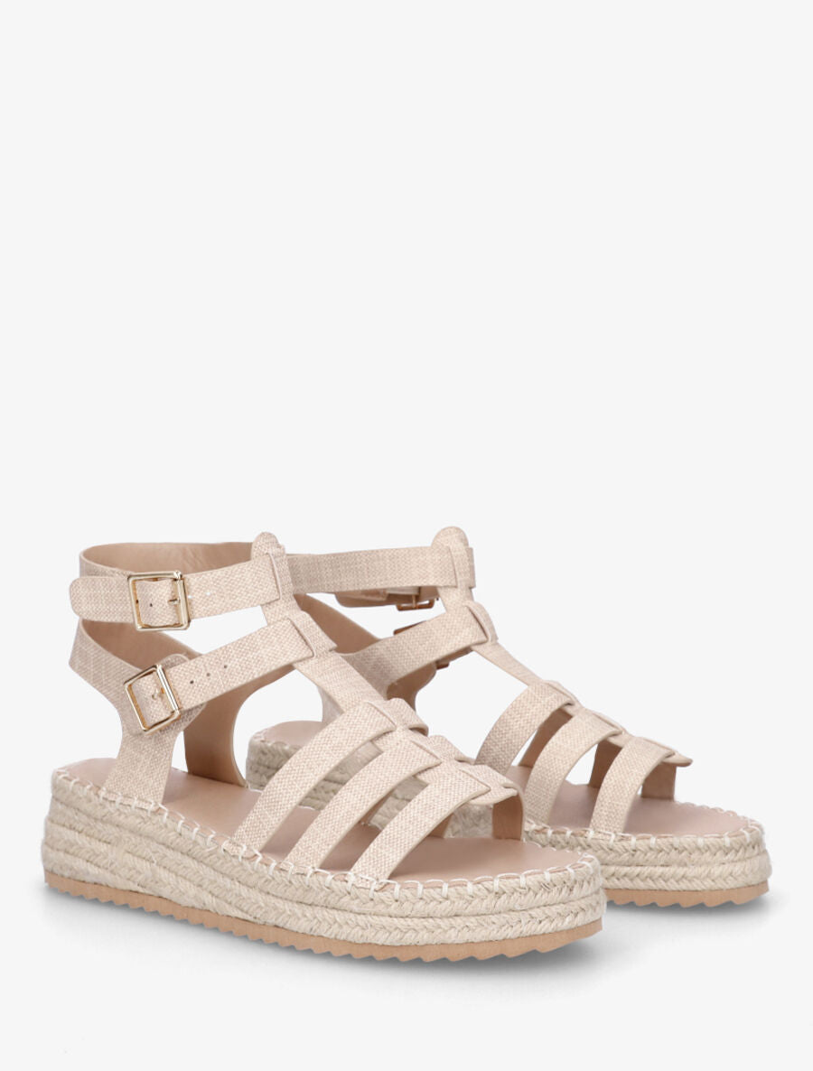 Spartiates à semelle compensée en raphia - Beige - 4