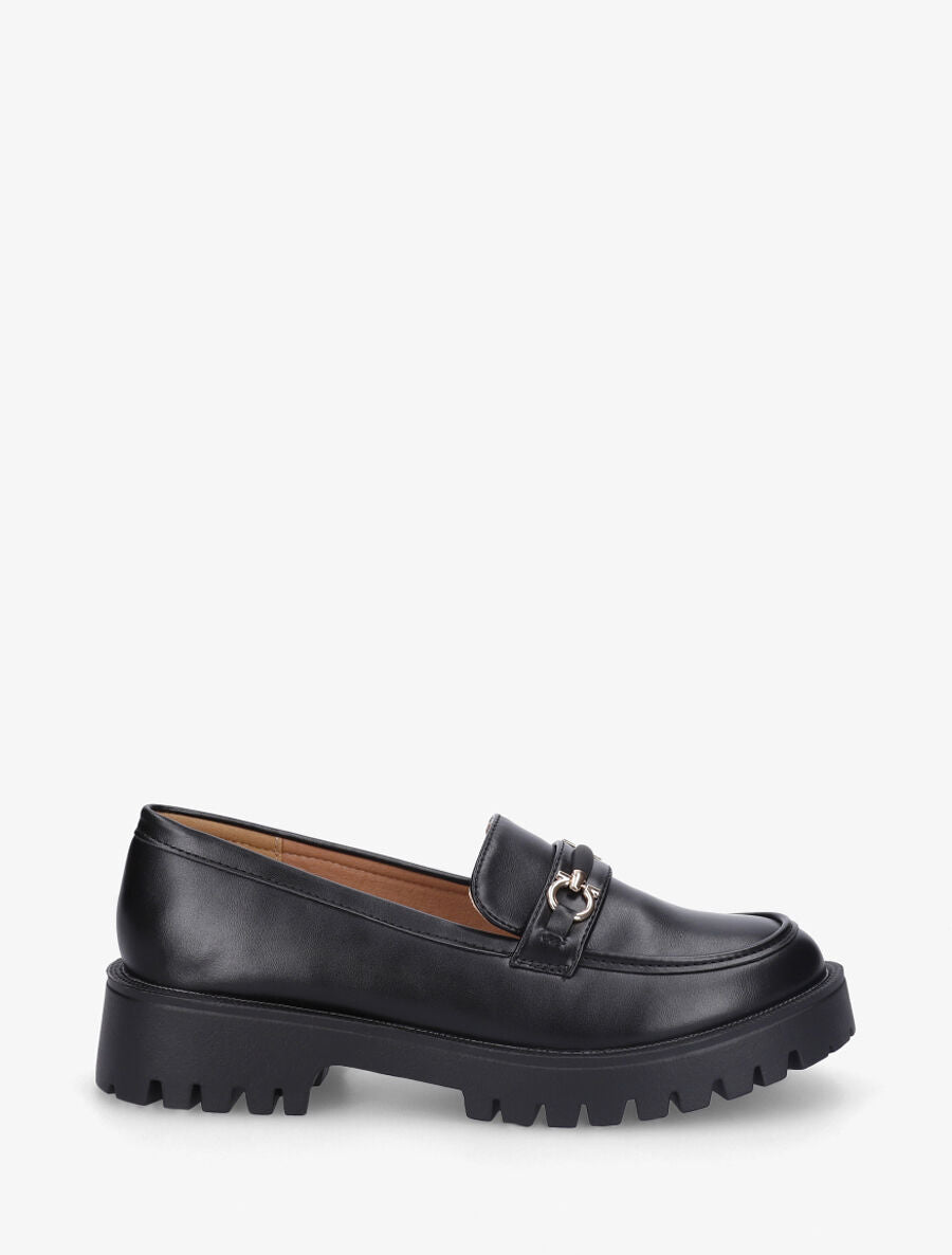 Mocassins en simili à semelle crantée - Noir - 1