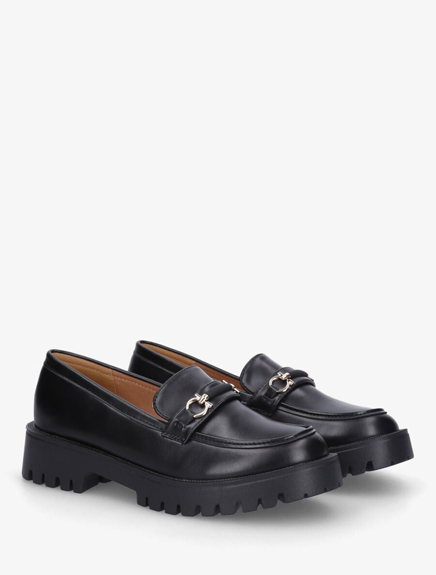 Mocassins en simili à semelle crantée - Noir - 4