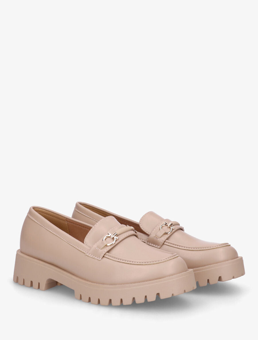 Mocassins en simili à semelle crantée - Taupe - 4