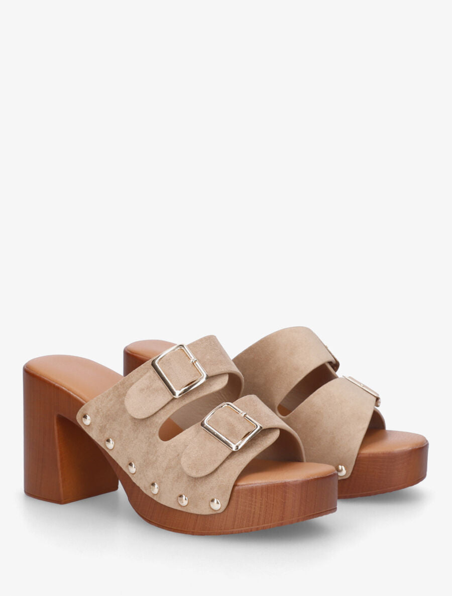 Mules style sabot à double brides à boucle - Taupe - 4