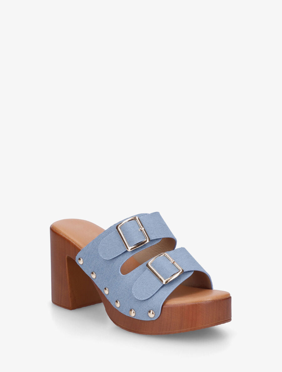 Mules style sabot à double brides à boucle - Bleu denim - 2