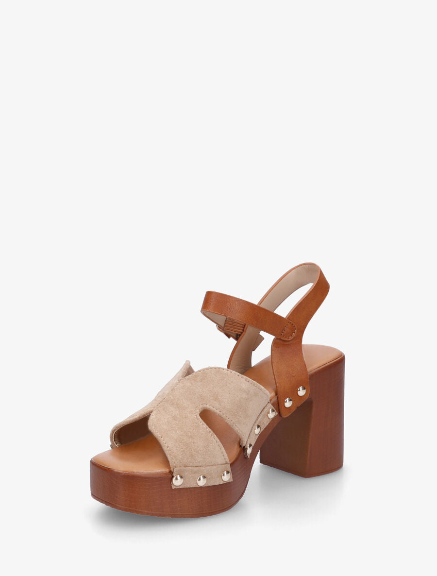 Sandales à talon effet bois - Taupe - 3