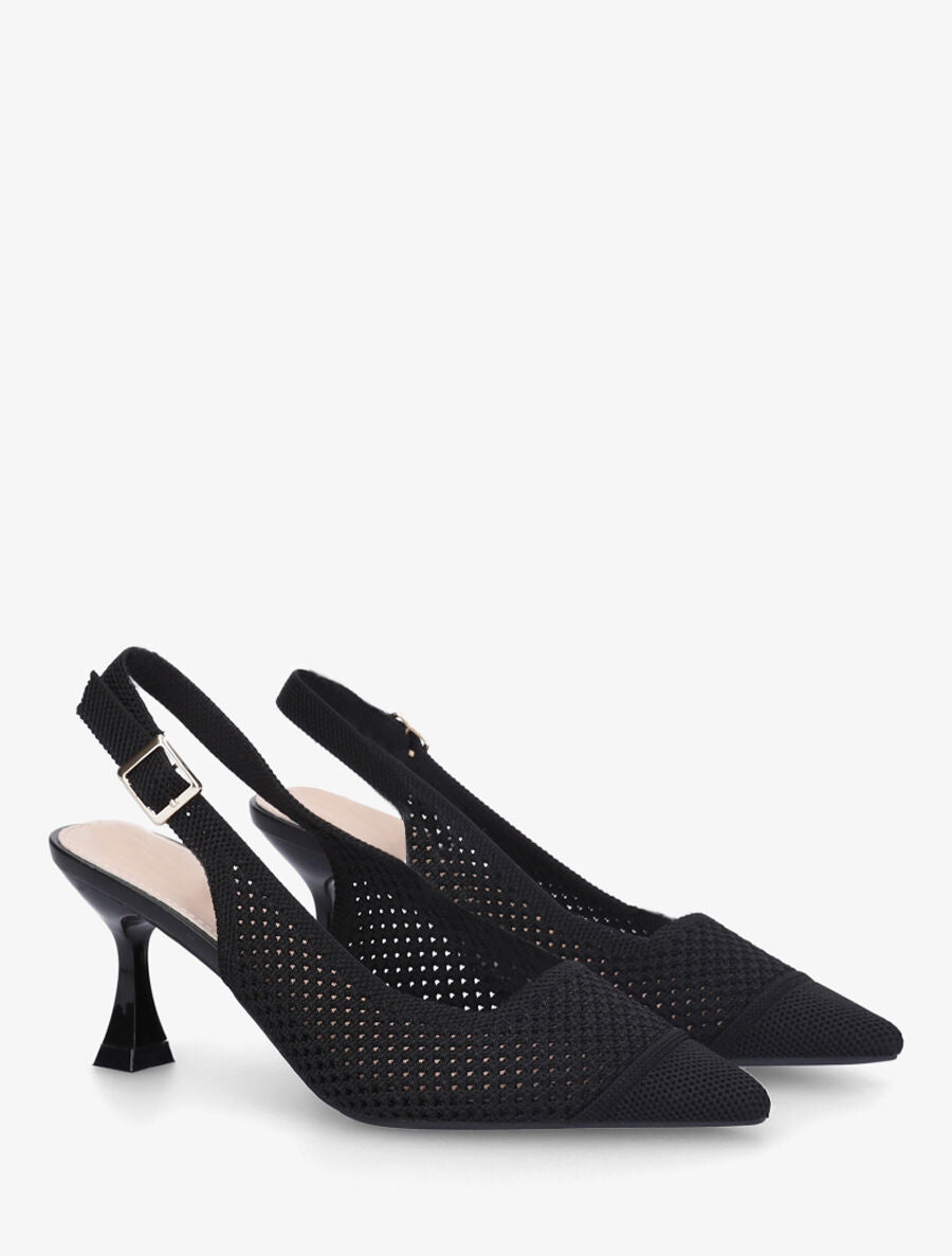 Escarpins pointus en maille à talon talus - Noir - 4