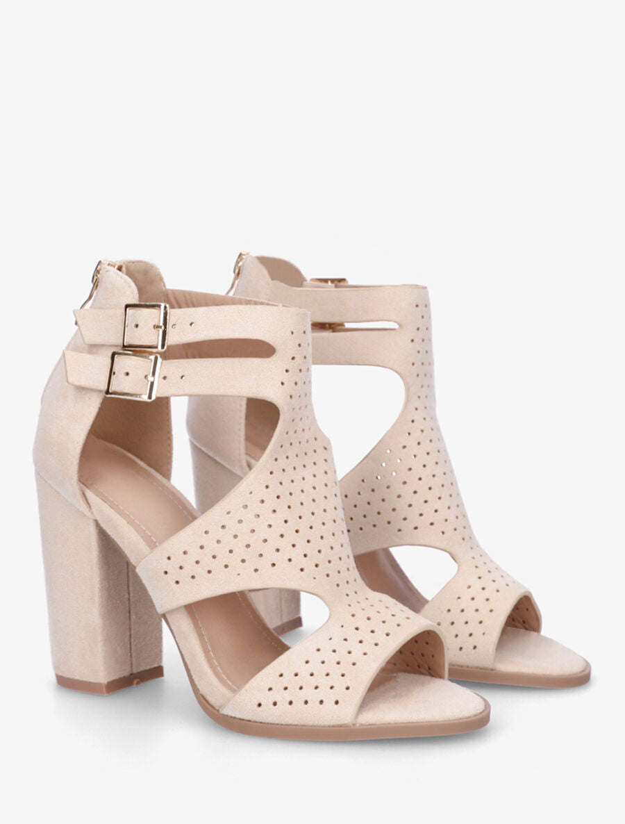 Sandales à talon à double brides à boucle - Beige - 4