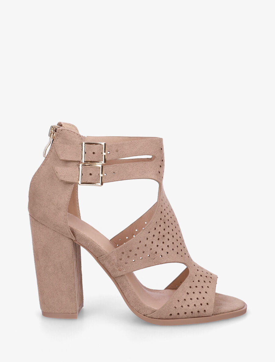 Sandales à talon à double brides à boucle - Taupe - 5