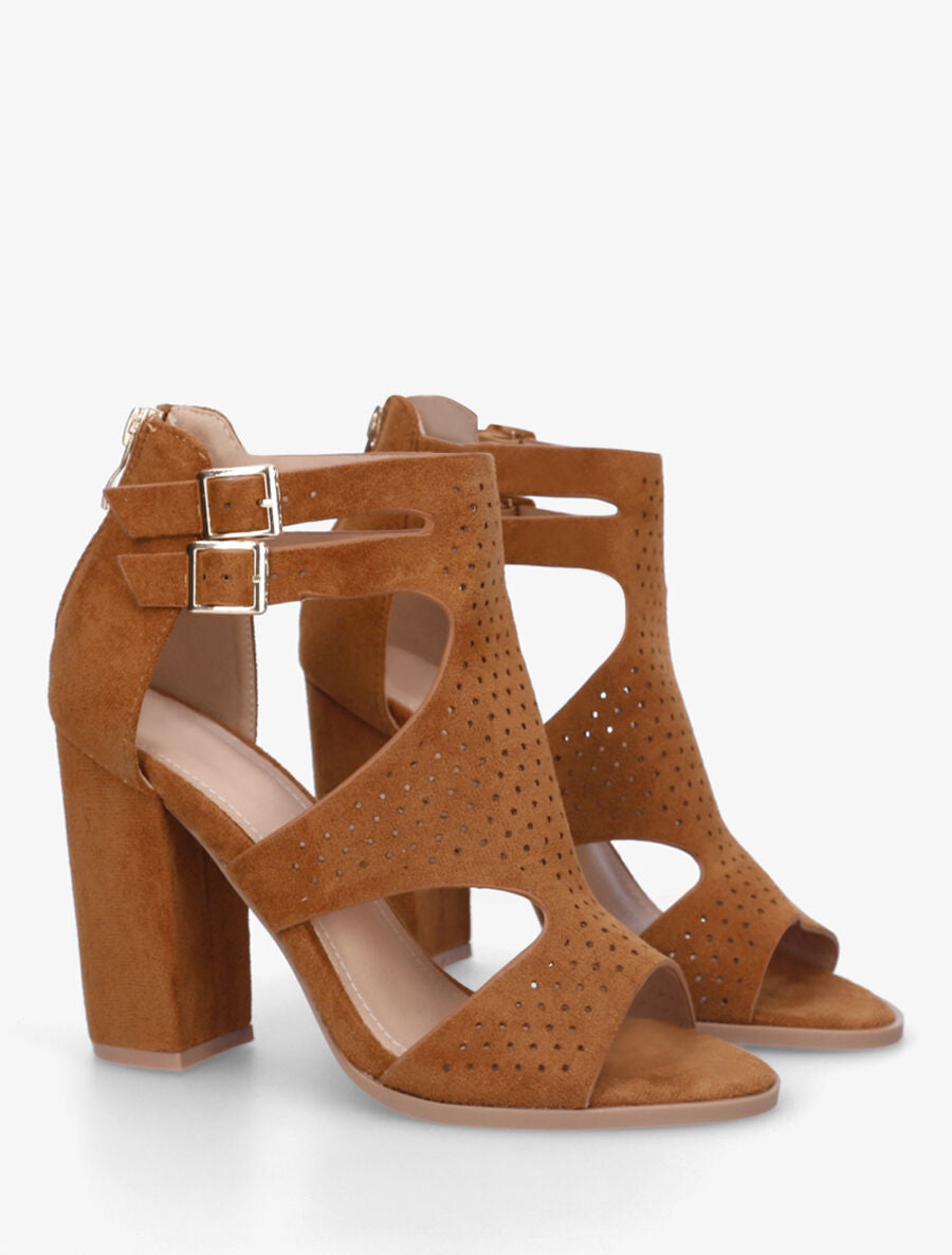 Sandales à talon à double brides à boucle - Camel - 4