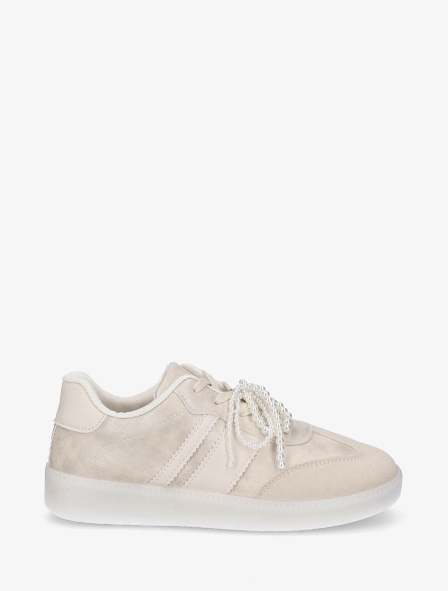 Sneakers plates à semelle caoutchouc - Beige - 1