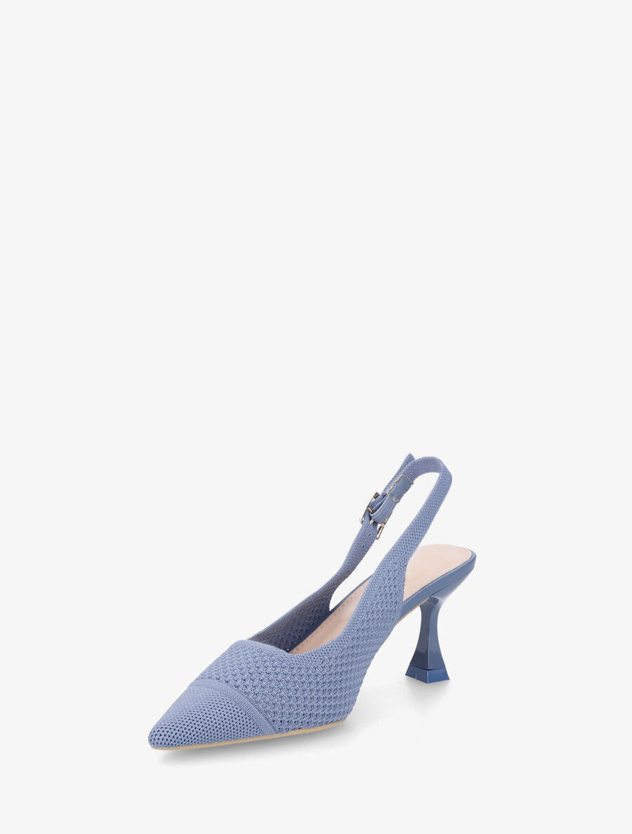 Escarpins pointus en maille à talon talus - Bleu - 3