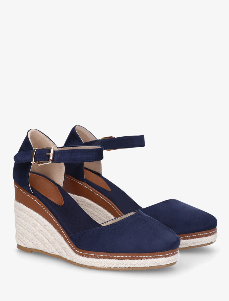 Sandales compensées en suédine - Marine - 4
