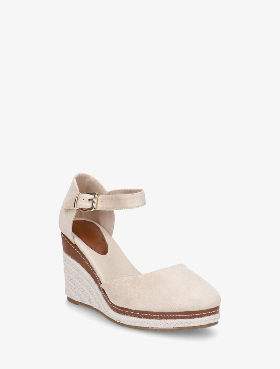 Sandales compensées en suédine - Beige - 2