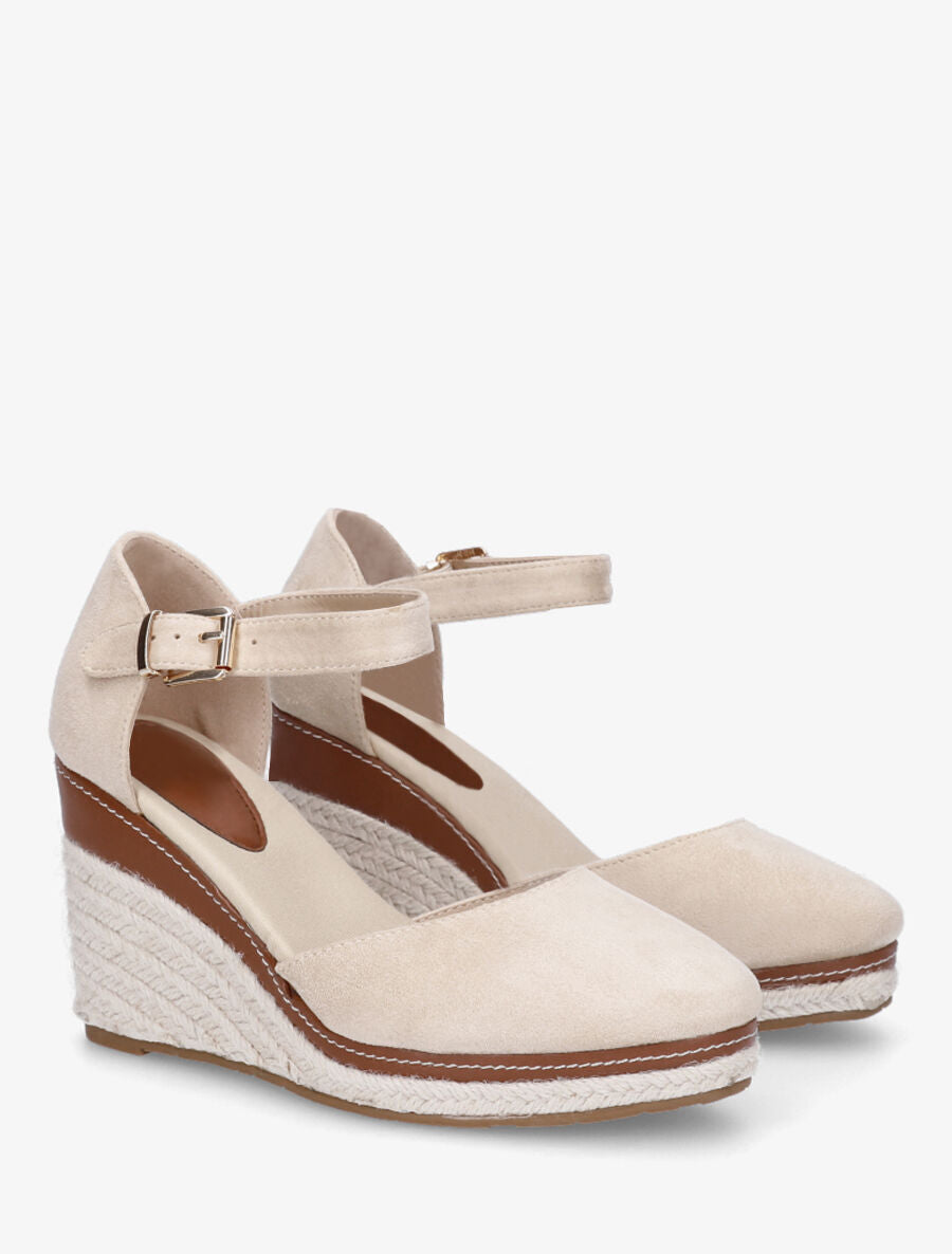 Sandales compensées en suédine - Beige - 4